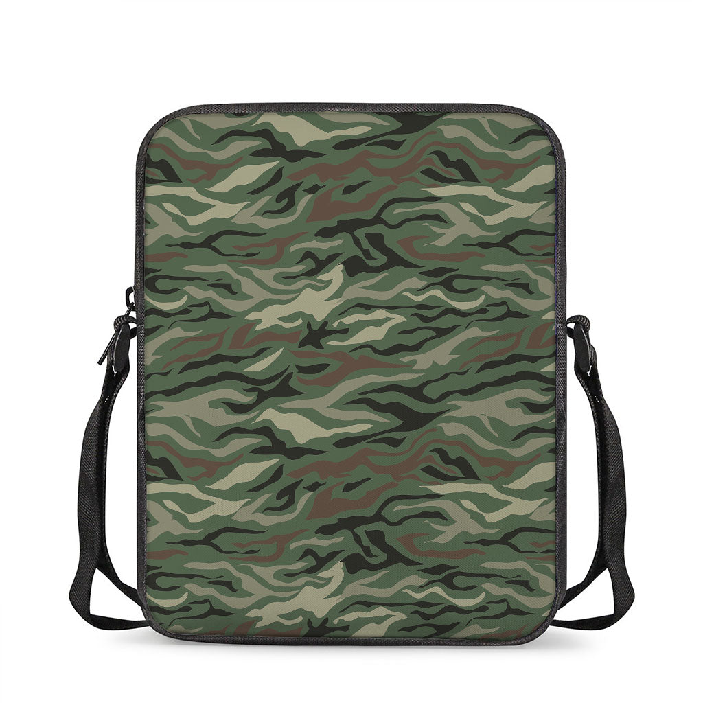 Green Camo Zebra Pattern Print Rectangular Crossbody Bag
