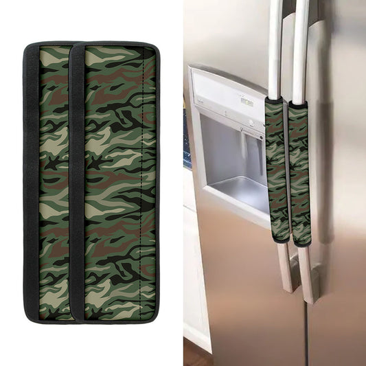 Green Camo Zebra Pattern Print Refrigerator Handle Covers
