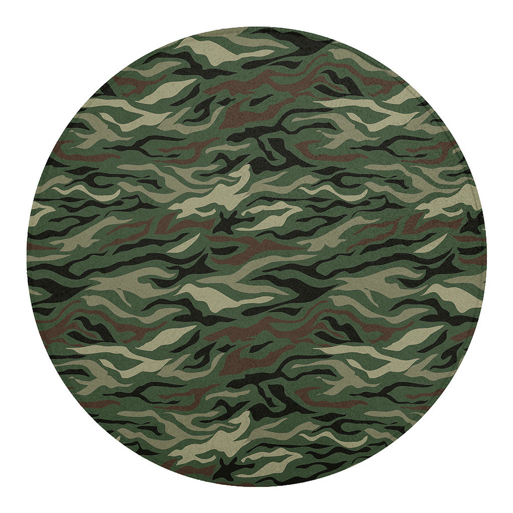 Green Camo Zebra Pattern Print Round Blanket
