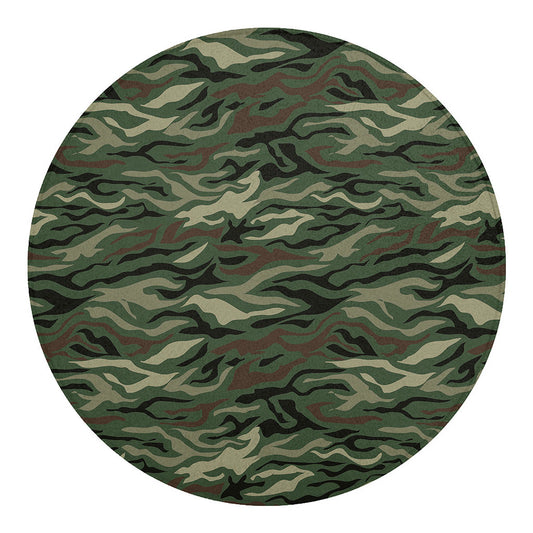 Green Camo Zebra Pattern Print Round Blanket