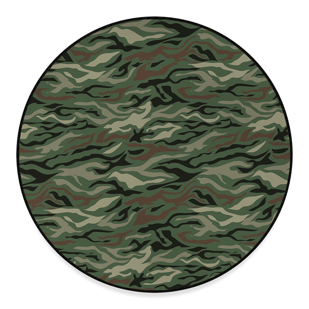 Green Camo Zebra Pattern Print Round Floor Mat