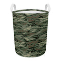 Green Camo Zebra Pattern Print Round Laundry Basket