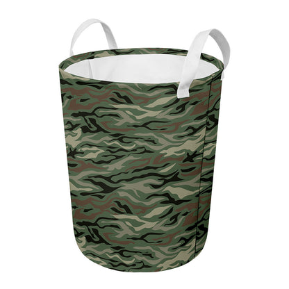 Green Camo Zebra Pattern Print Round Laundry Basket