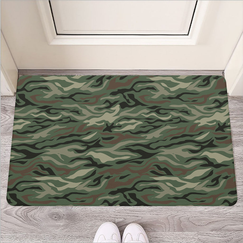 Green Camo Zebra Pattern Print Rubber Doormat