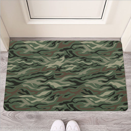 Green Camo Zebra Pattern Print Rubber Doormat