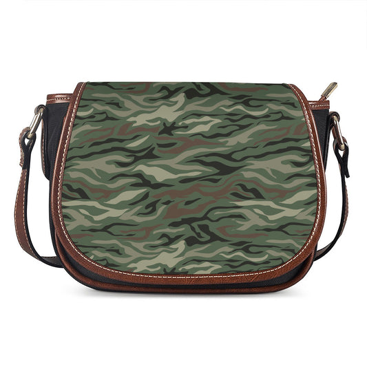 Green Camo Zebra Pattern Print Saddle Bag
