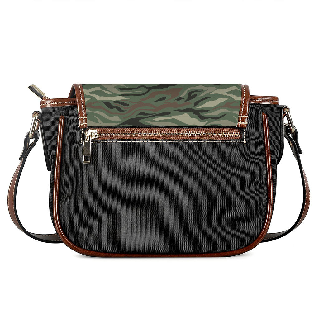 Green Camo Zebra Pattern Print Saddle Bag