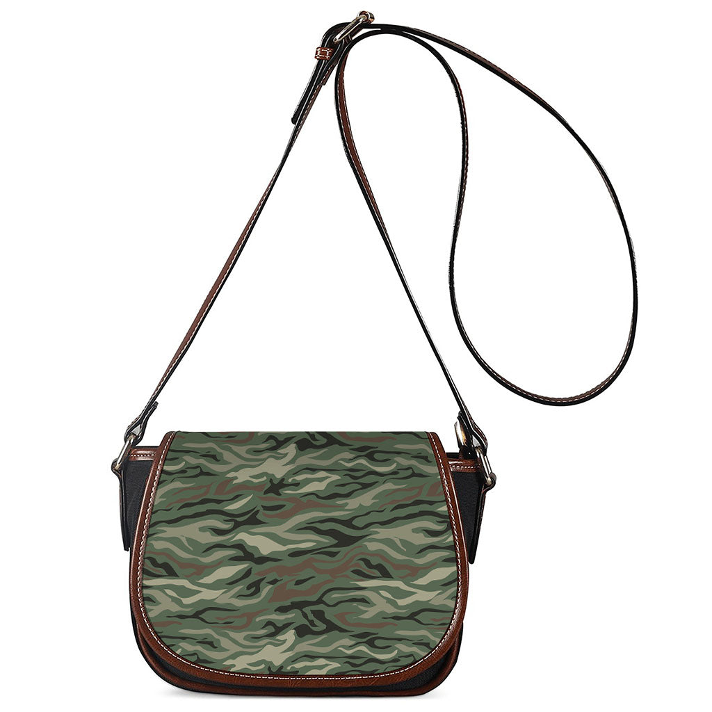 Green Camo Zebra Pattern Print Saddle Bag