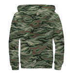 Green Camo Zebra Pattern Print Sherpa Lined Zip Up Hoodie