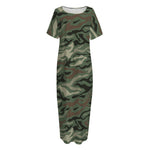 Green Camo Zebra Pattern Print Short Sleeve Long Nightdress