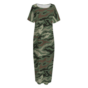 Green Camo Zebra Pattern Print Short Sleeve Long Nightdress