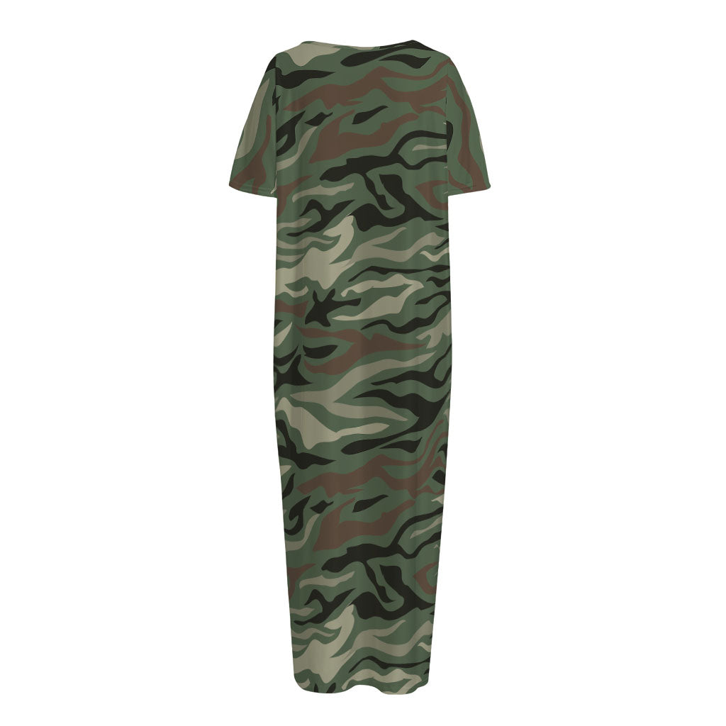 Green Camo Zebra Pattern Print Short Sleeve Long Nightdress