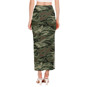 Green Camo Zebra Pattern Print Side Slit Maxi Skirt