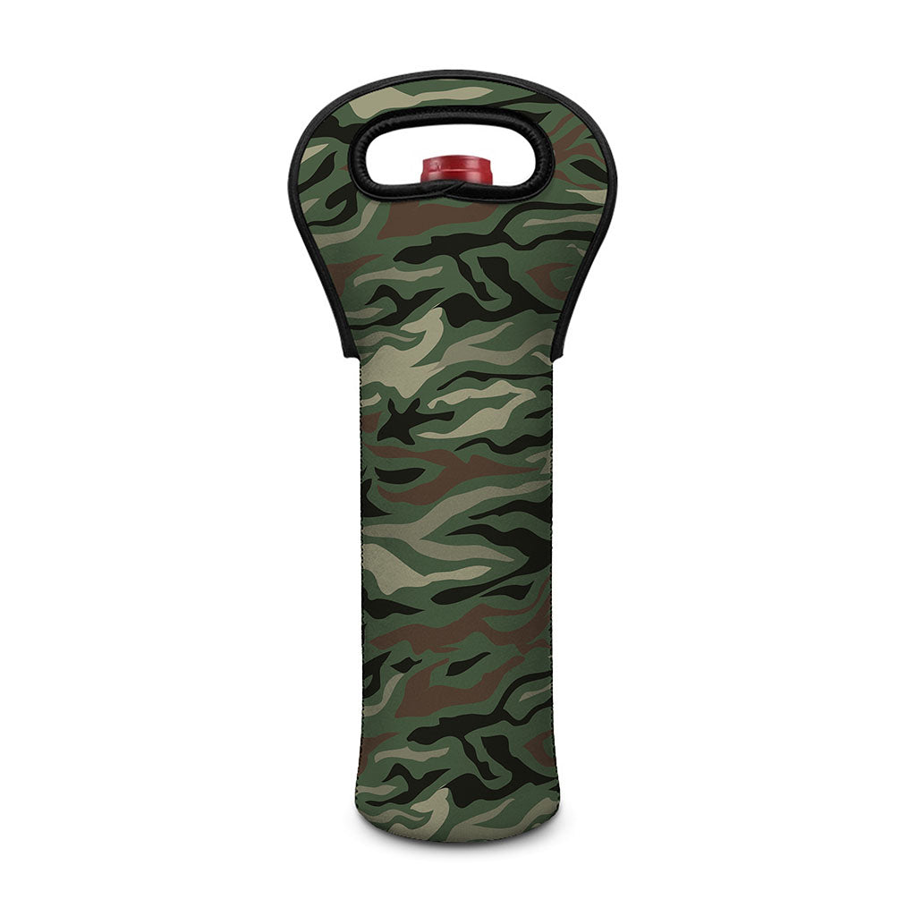 Green Camo Zebra Pattern Print Single Neoprene Wine Tote