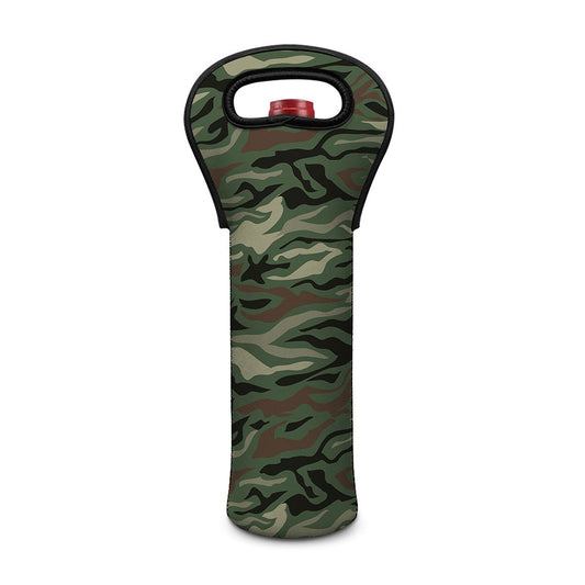 Green Camo Zebra Pattern Print Single Neoprene Wine Tote