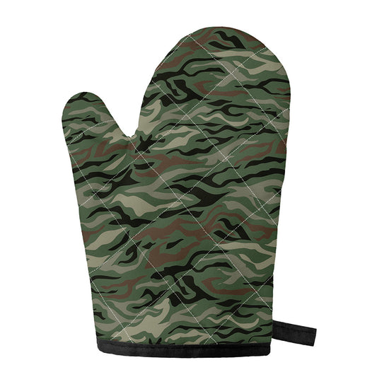 Green Camo Zebra Pattern Print Single Oven Mitt