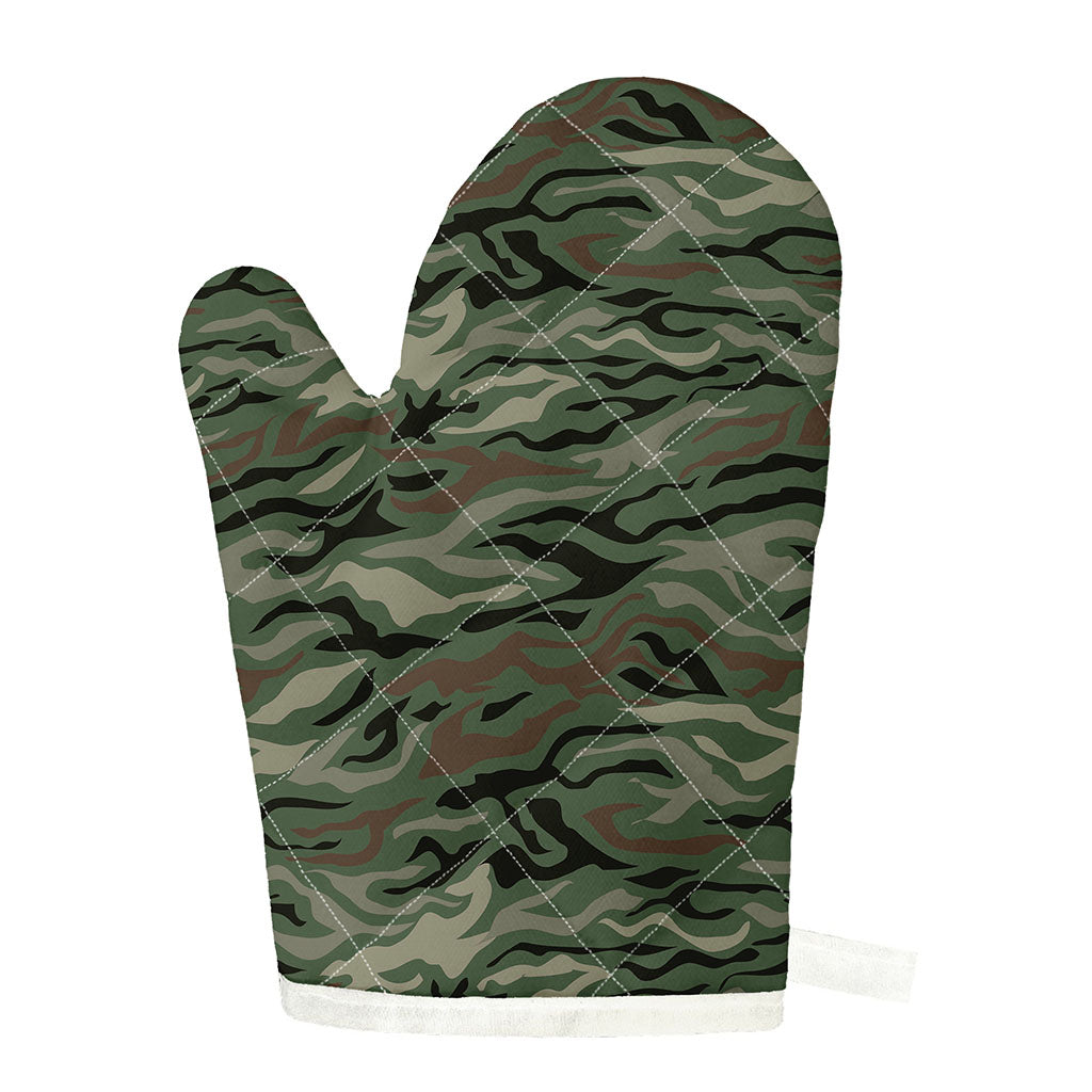 Green Camo Zebra Pattern Print Single Oven Mitt