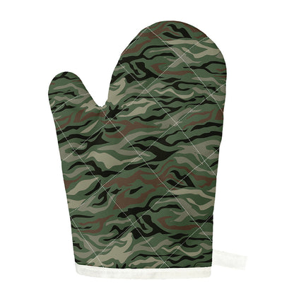 Green Camo Zebra Pattern Print Single Oven Mitt