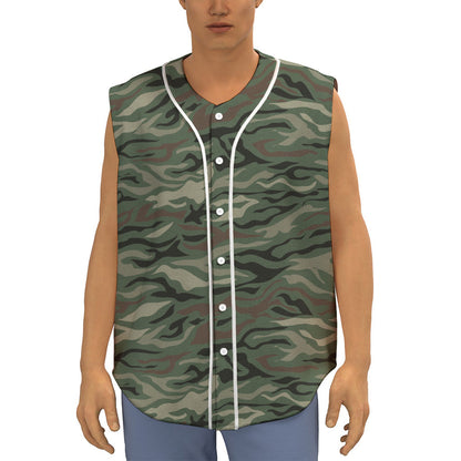 Green Camo Zebra Pattern Print Sleeveless Baseball Jersey