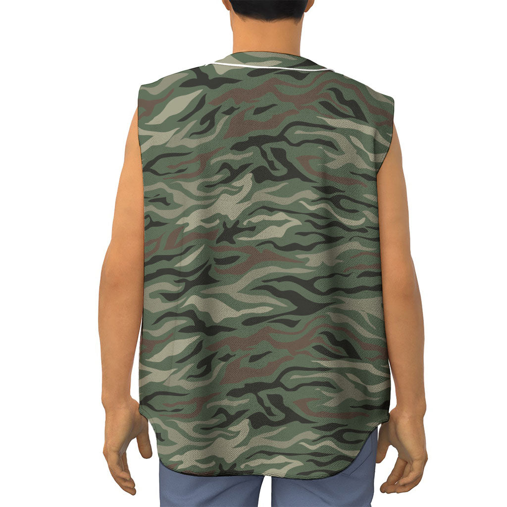 Green Camo Zebra Pattern Print Sleeveless Baseball Jersey