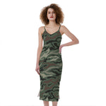 Green Camo Zebra Pattern Print Slim Fit Midi Cami Dress