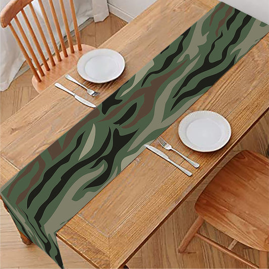 Green Camo Zebra Pattern Print Table Runner