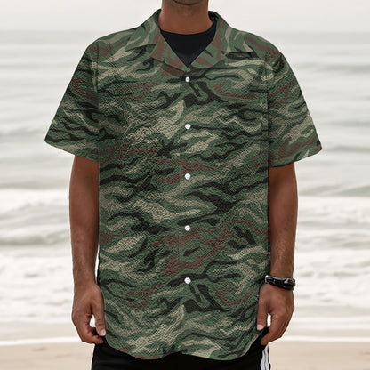 Green Camo Zebra Pattern Print Textured Short Sleeve Shirt