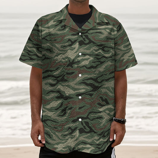 Green Camo Zebra Pattern Print Textured Short Sleeve Shirt