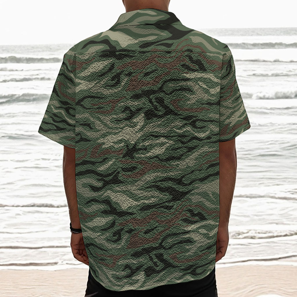 Green Camo Zebra Pattern Print Textured Short Sleeve Shirt