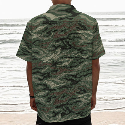 Green Camo Zebra Pattern Print Textured Short Sleeve Shirt