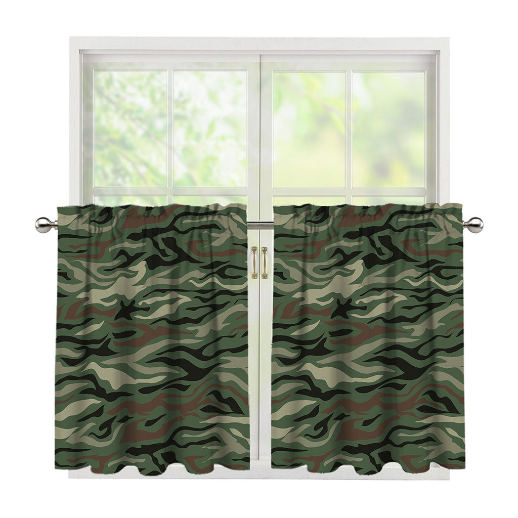 Green Camo Zebra Pattern Print Tier Curtains
