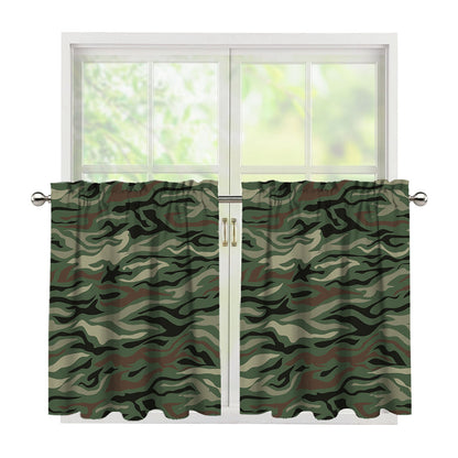 Green Camo Zebra Pattern Print Tier Curtains