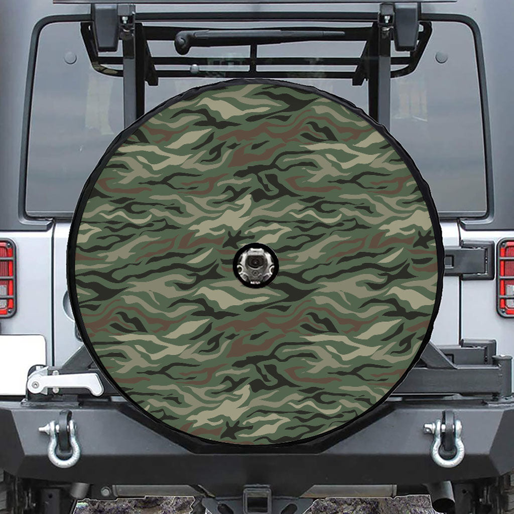 Green Camo Zebra Pattern Print Tire Cover With Camera Hole