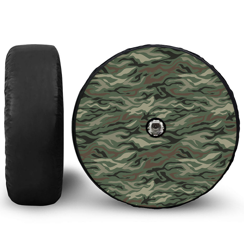 Green Camo Zebra Pattern Print Tire Cover With Camera Hole