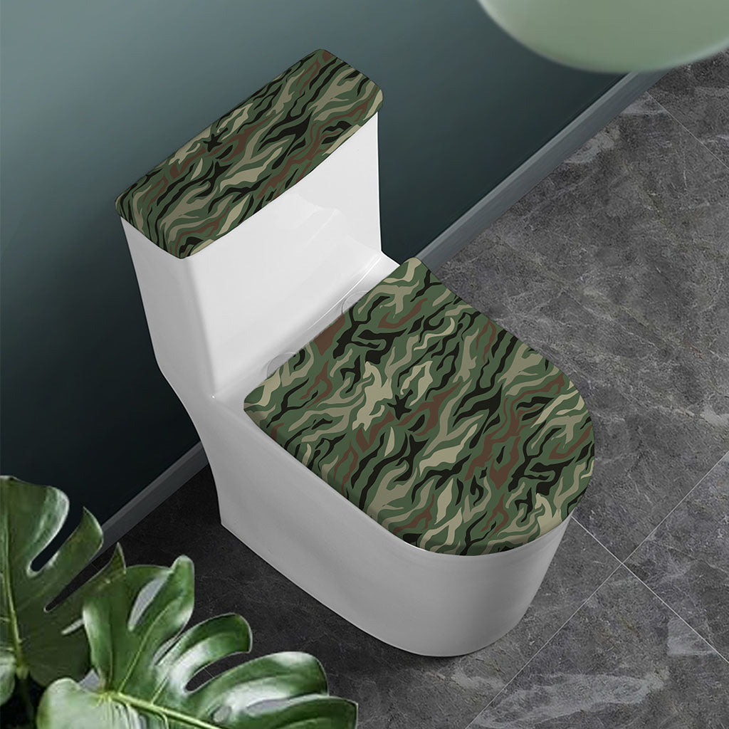 Green Camo Zebra Pattern Print Toilet Lid And Tank Cover Set