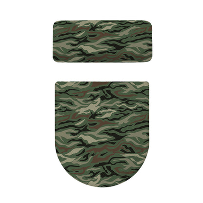 Green Camo Zebra Pattern Print Toilet Lid And Tank Cover Set