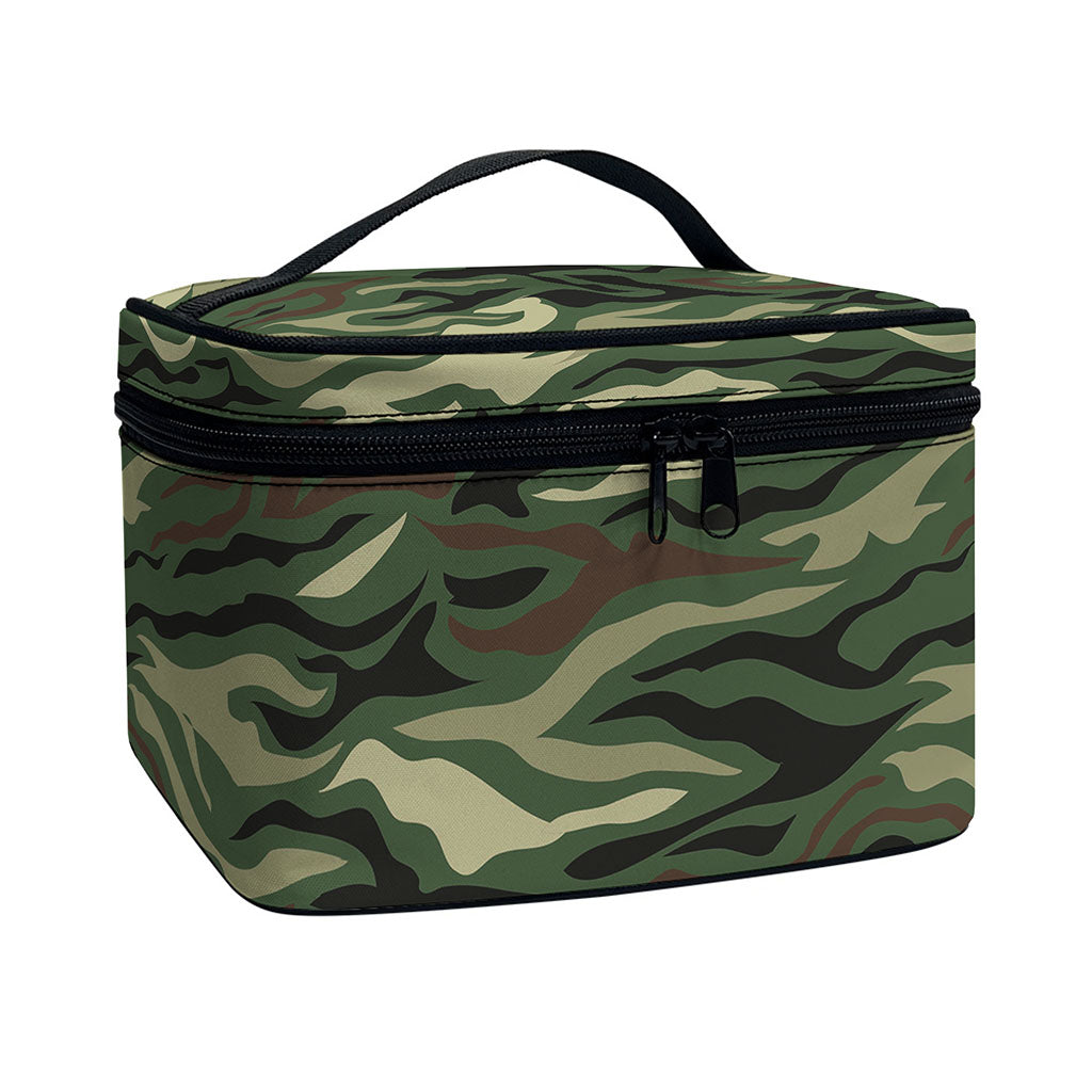 Green Camo Zebra Pattern Print Travel Makeup Bag