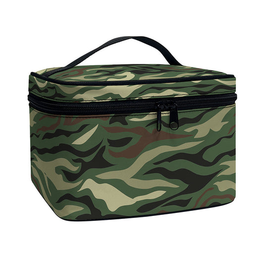 Green Camo Zebra Pattern Print Travel Makeup Bag