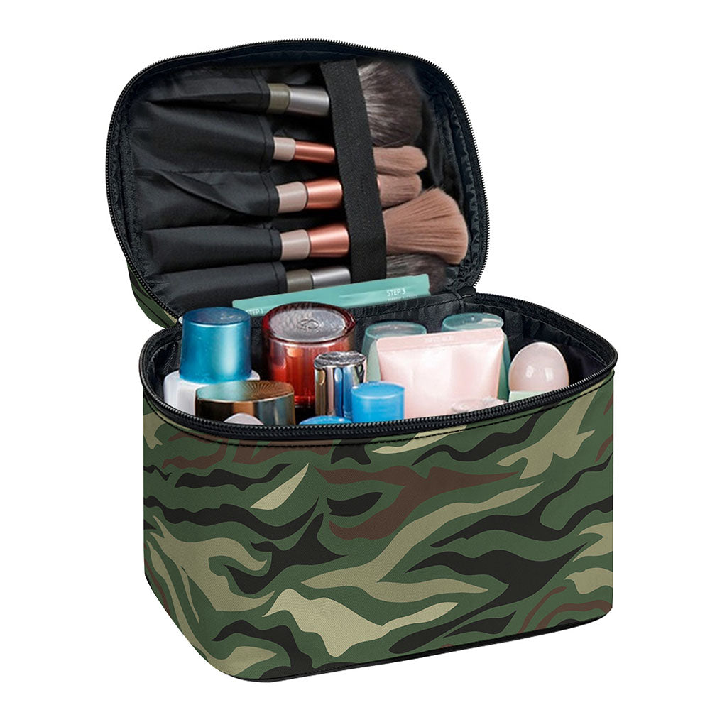 Green Camo Zebra Pattern Print Travel Makeup Bag