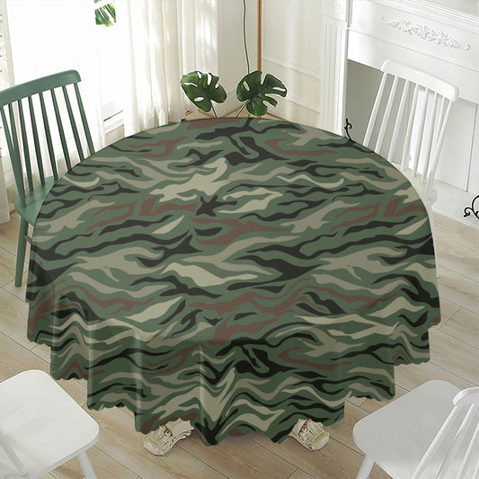Green Camo Zebra Pattern Print Waterproof Round Tablecloth