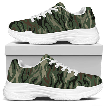 Green Camo Zebra Pattern Print White Chunky Shoes
