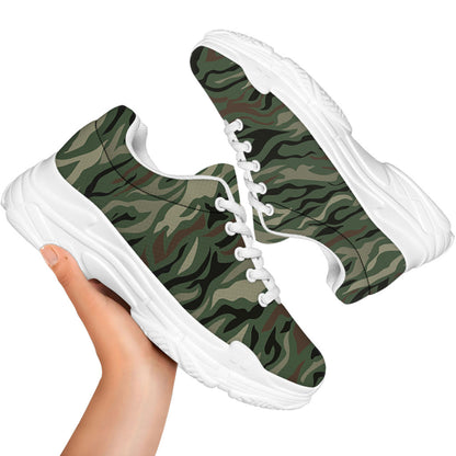 Green Camo Zebra Pattern Print White Chunky Shoes