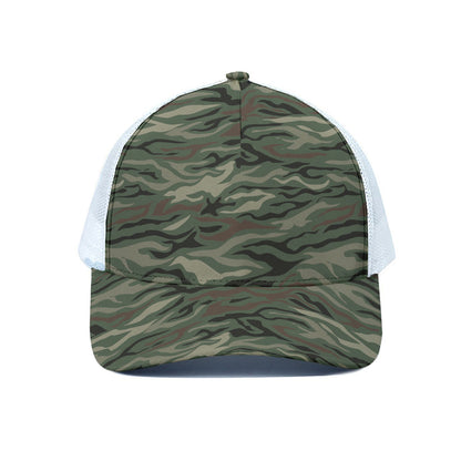 Green Camo Zebra Pattern Print White Mesh Trucker Cap