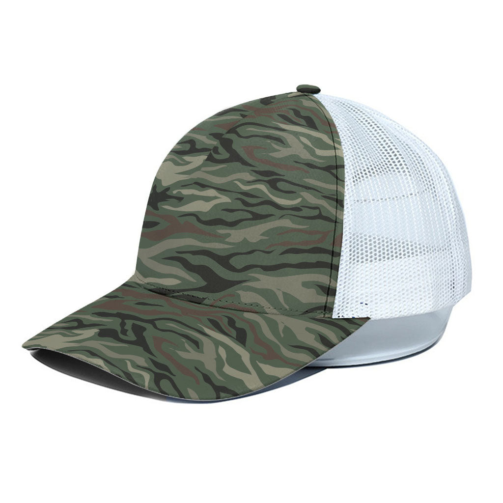 Green Camo Zebra Pattern Print White Mesh Trucker Cap
