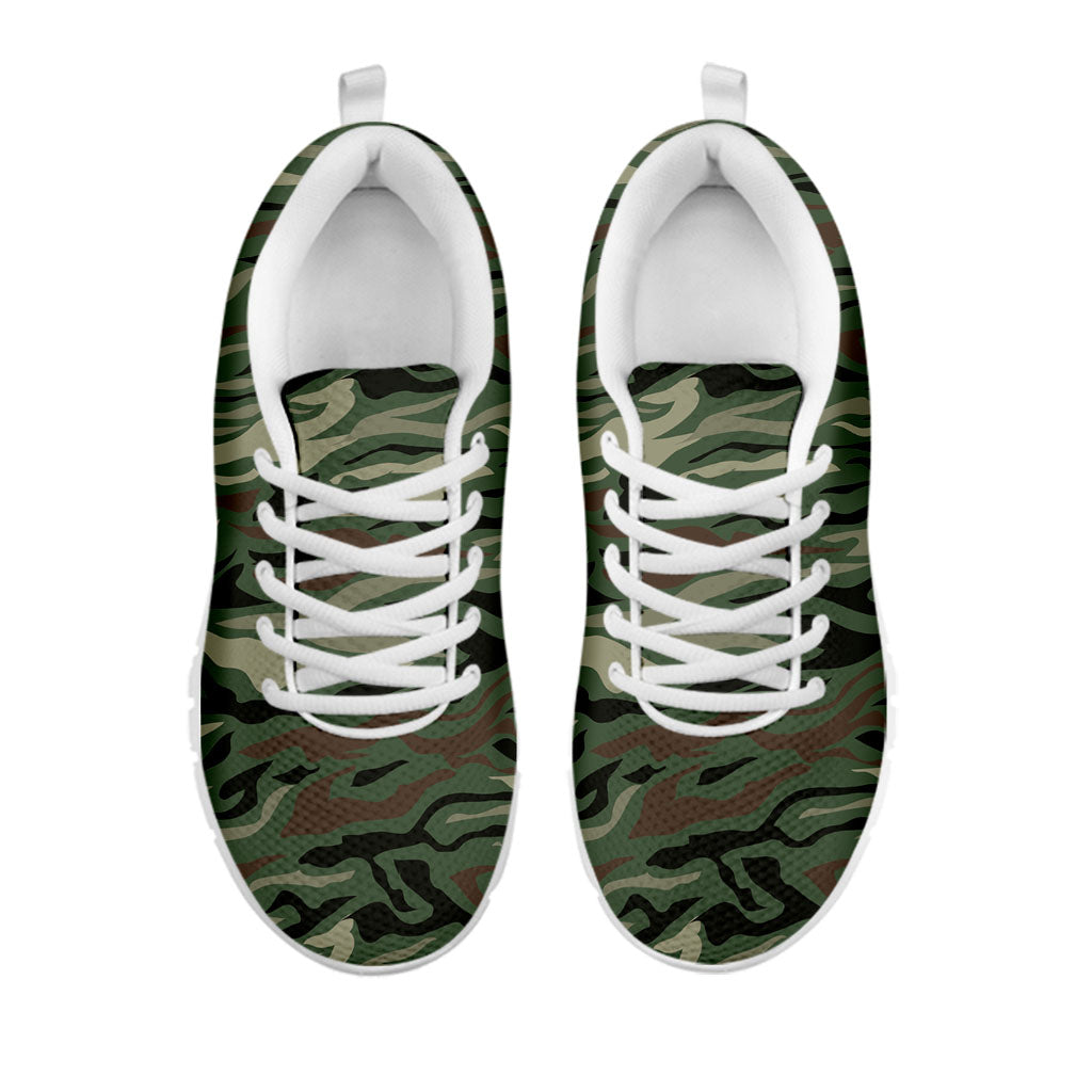 Green Camo Zebra Pattern Print White Running Shoes