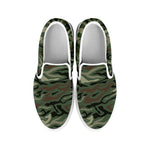 Green Camo Zebra Pattern Print White Slip On Sneakers