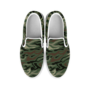 Green Camo Zebra Pattern Print White Slip On Sneakers