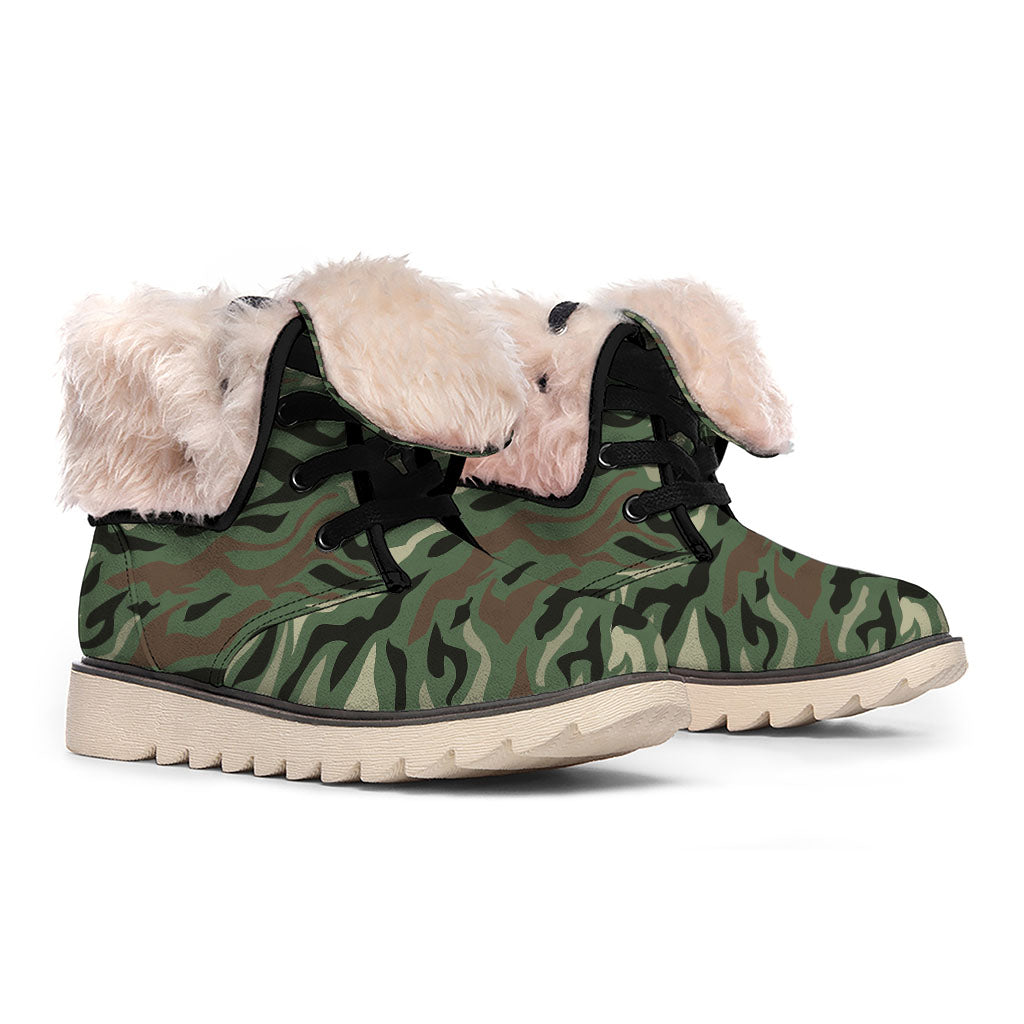 Green Camo Zebra Pattern Print Winter Boots