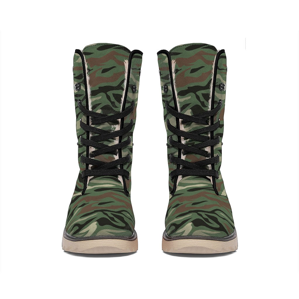 Green Camo Zebra Pattern Print Winter Boots