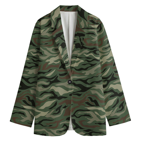 Green Camo Zebra Pattern Print Women's Blazer